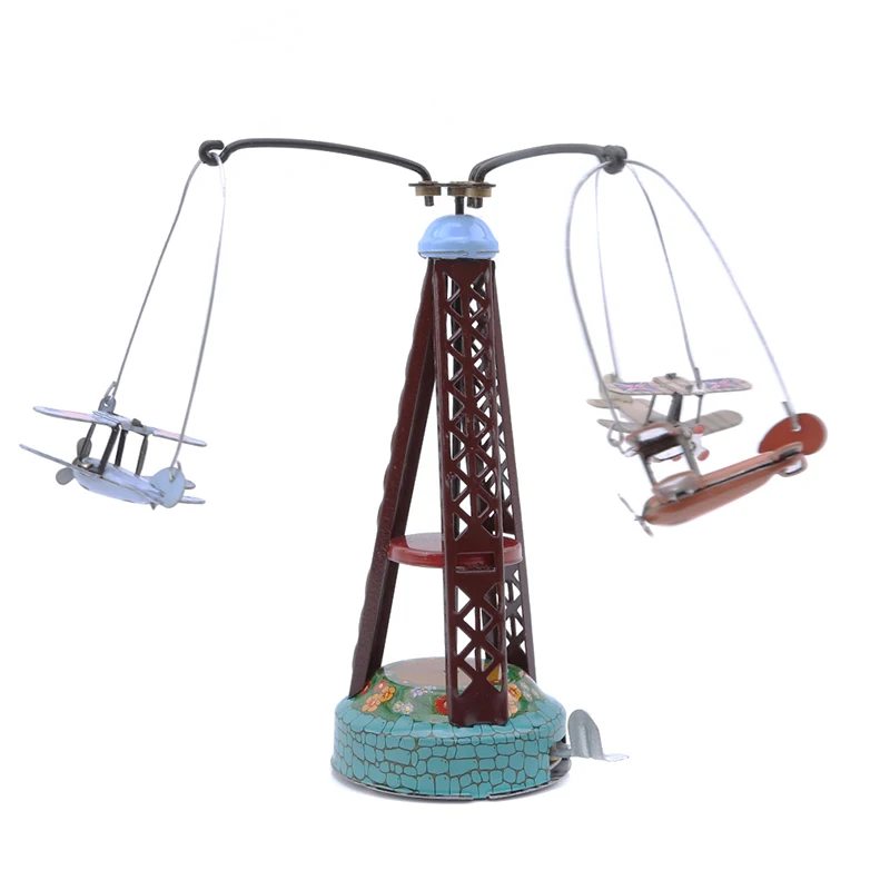 Vintage Wind Up Rotating Airplane Carousel Clockwork Toy Collectible Gift