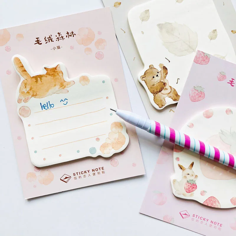 

30 Pages Cute Stuffed Animal Cat Dog Bear Rabbit Sticky Note Memo Pad Stationery