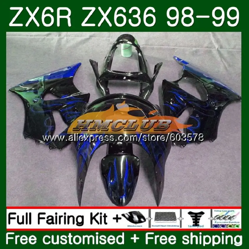 Корпус для KAWASAKI ZX-6R ZX-636 ZX600 ZX600CC 98 99 Синий Пламя 105CL. 101 600CC ZX636 ZX6R 98 99 ZX 636 ZX 6R 1998 1999 обтекатели - Цвет: No. 1
