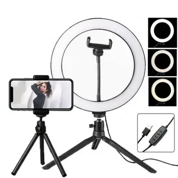 

Hot！10" Professional Foldable LED Ring 3 Colors Adjustable Light Source for Selfie Live Broadcast Video Recording Makeup Light