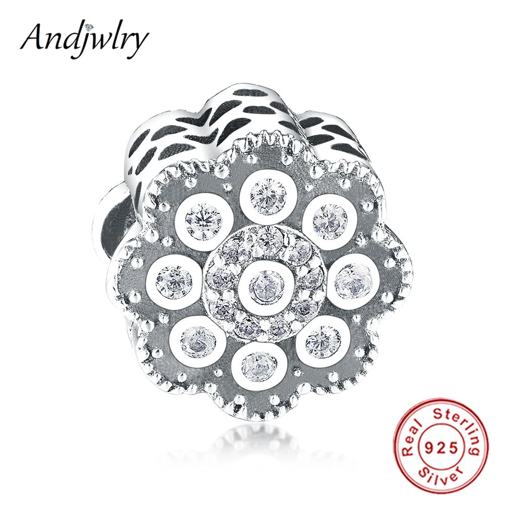 Fit Charms Bracelet Silver 925 Original Beads Flower Charm Clear CZ