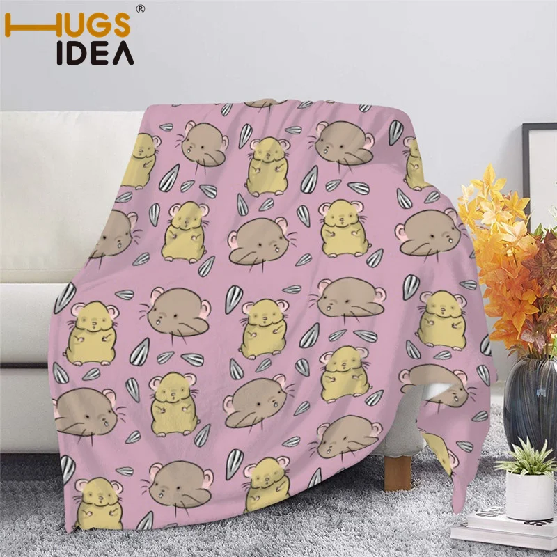 HUGSIDEA Blanket Cute Hamster Print Throw Blanket Soft Warm Fleece