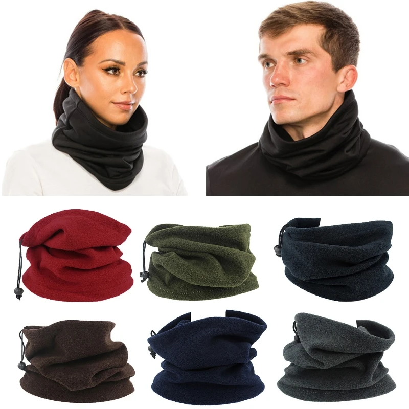 

Men Women Winter Faux Fleece Neck Gaiter Warmer Drawstring Windproof Face Cover Cycling Multifunctional Infinite Scarf Tube