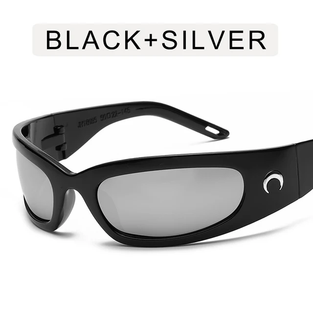 2022 New Moon Rectangular Sunglasses for Women Man Vintage Outdoor Cycling Sports Hip Hop Punk Sun Glasses UV400 Trend Female 2-Black-Silver
