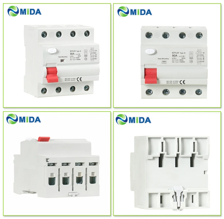 Disjoncteur De Courant Résiduel RCD RCCB Type B, 1 Pièce, Fuite De Terre, Evse 2P 4P AC 40a 63a 30ma 100ma 300ma 10KA Rail Din 230V(16A,2 Pole 100mA