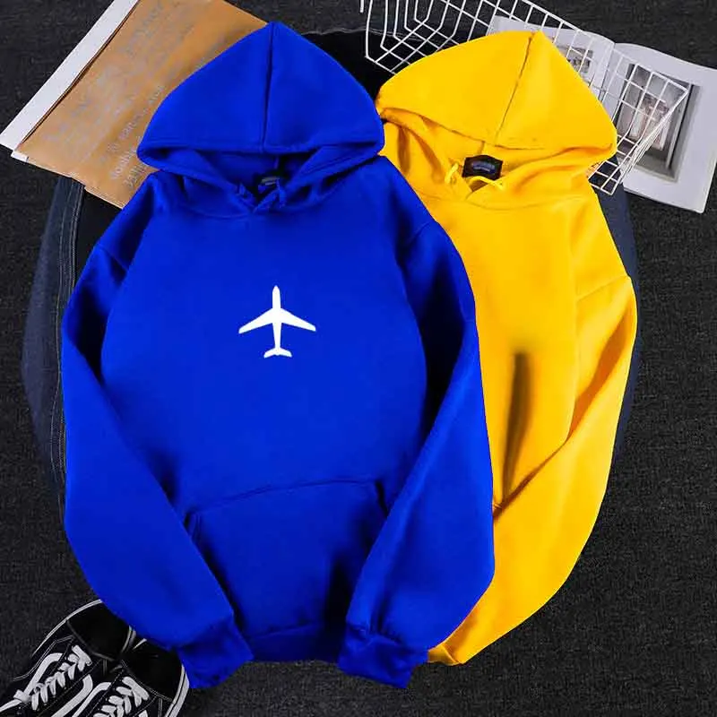 Women Hoodies Hooded Airplane Print Hoodies Pullover Sweatshirt Casual Hoodies Autumn Winter Fleece Harajuku Hoodies With Pocket