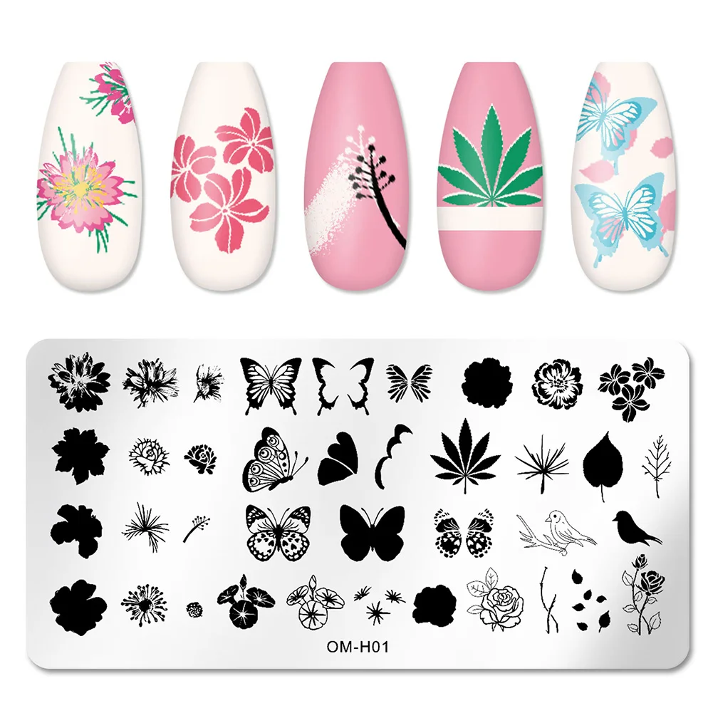 Nail Stickers Art Stamping Template Butterfly Leaves Floral Heart Stamp Plate Stencil Reusable Metal Manicure Nail Accessories