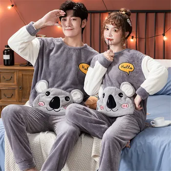 

Winter Loungewear Women Warm Clothes for Women and Men Couple Pajamas Set Flannel Thicken Sleepwear Coral Fleece Pjs Home Wear
