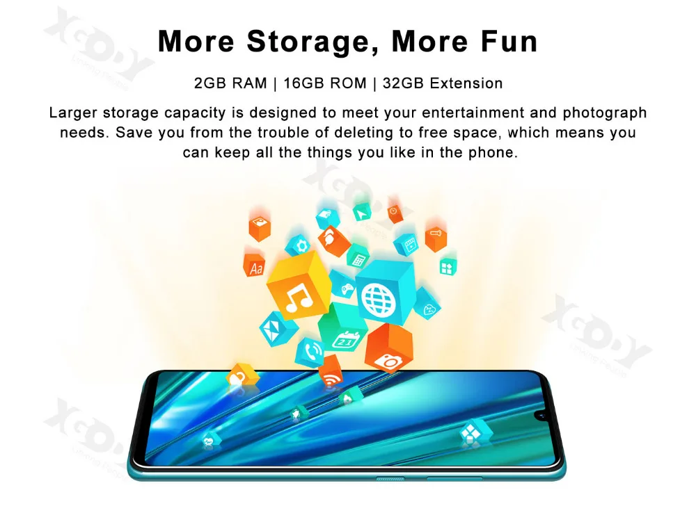 XGODY 9T Pro 3G Smartphone 6.26" 18:9 Android 9.0 2GB RAM 16GB ROM MTK6580 Quad Core Dual Sim 5MP Camera GPS WiFi Mobile Phone