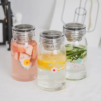 

Korea Ins Flower Glass Simple Transparent Borosilicate Water Cups with Tea Infuser 450ml Large Capacity Outdoor Portable Bottles
