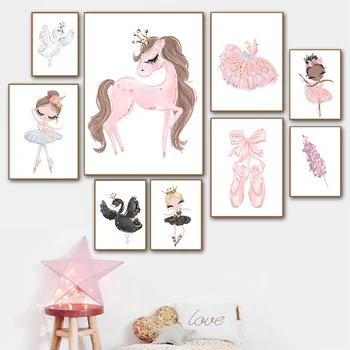 

Pink Ballet Dancing Girl Canvas Paintings For Children Cartoon Nursery Posters Nordic Girls Prints Bedroom Decor Wall Decoration