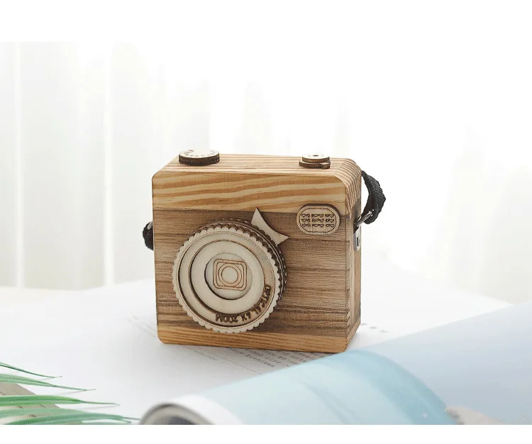 Креативная деревянная музыкальная шкатулка в форме камеры в стиле ретро, музыкальная шкатулка, украшение для детского сада, подарки для детей, реквизит для фотографий