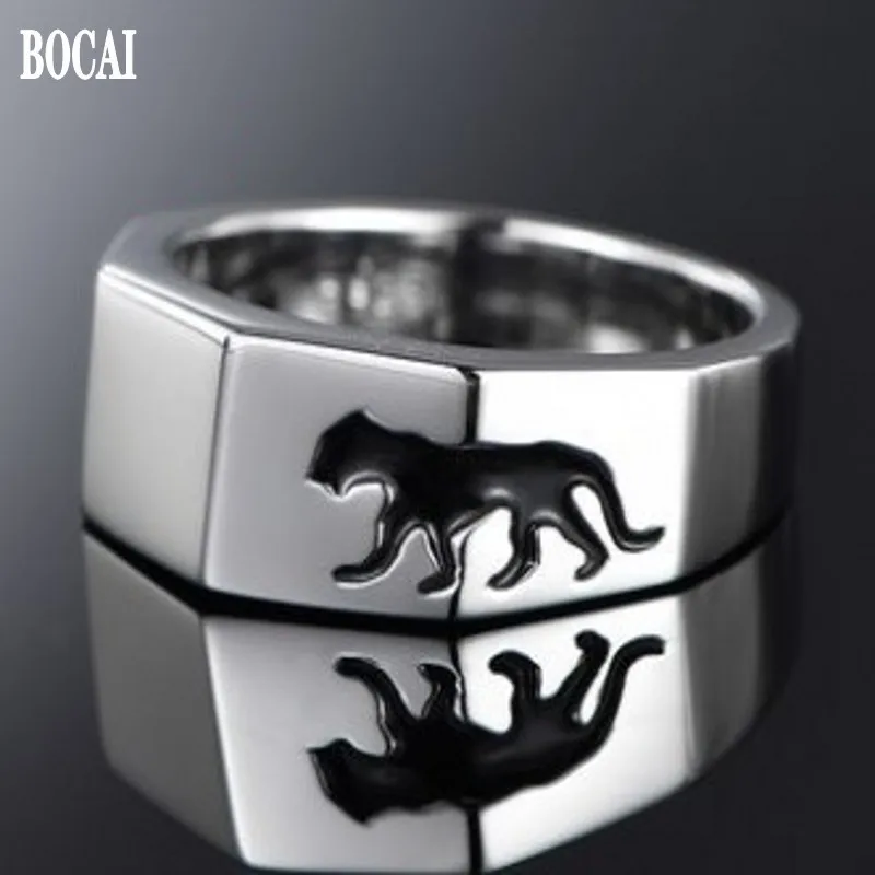 100% 925 Silver Jewelry Fashion Cheetah Ring for Men Personality Men's Rings Trendy Index Finger Single | Украшения и