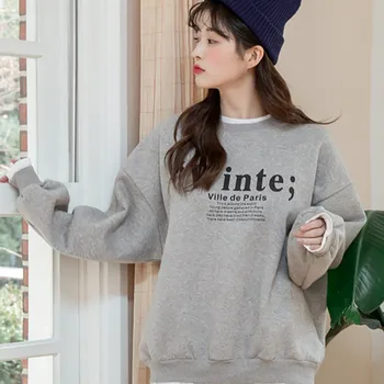 

Simple Spring Long Sleeve Cute Fake Two-piece Letter Print Autumn Loose Round Collar Hoodie