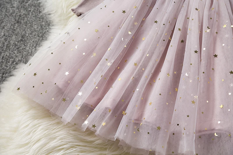 Вязаное платье с длинными рукавами для девочек фатиновые платья-пачки принцессы с блестками праздничный костюм для дня рождения повседневная одежда для детей 0-4 лет