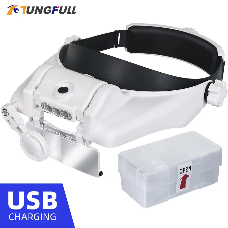 

Professional Led Magnifier Loupe Glasses 6 Lens Head Magnifying Glass Lens Jewelry Watch Repair 1.5x 2x 2.5x 3x 3.5x 8X