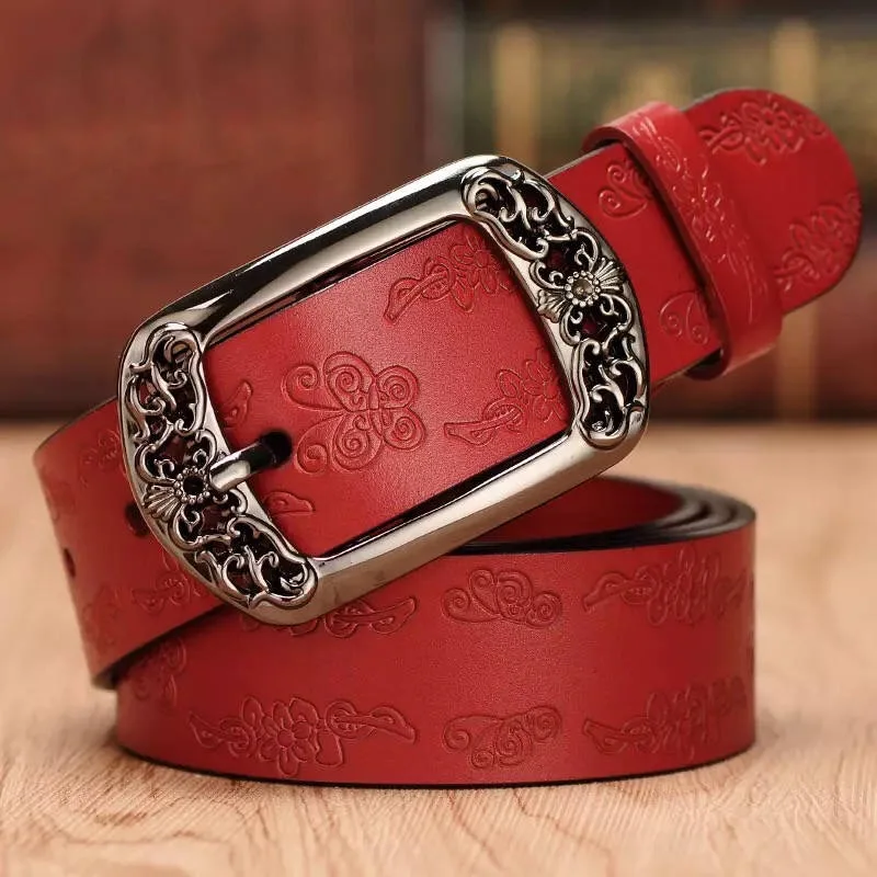Genuine Leather Belts for Women Second Layer Cowskin Woman Belt Vintage Pin Buckle Strap Jeans
