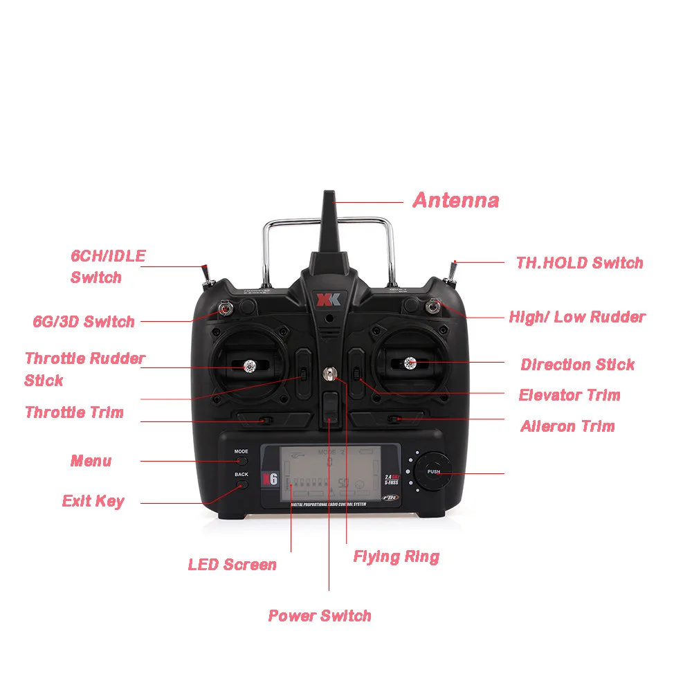 2,4G 6CH пульт дистанционного управления передатчик для радиоуправляемого вертолета WLtoys XK X6 K100 K110 Дрон Квадрокоптер 2,4G 6CH пульт дистанционного управления# G20