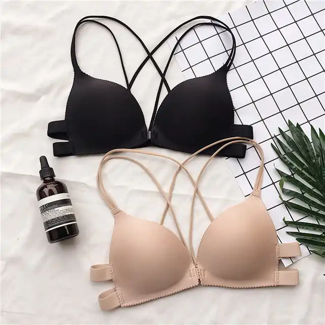Front Closure Bra Padded Wire Free Strappy SuperPush Up Bralette Backless BraHK