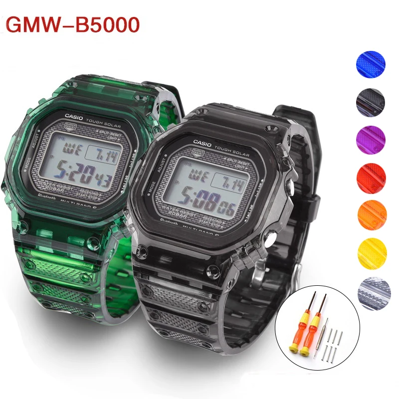 Sport Waterproof SiliconeTransparent for Casio G SHOCK GMW B5000 Watch Bracelet With Protective Case Rubber Strap