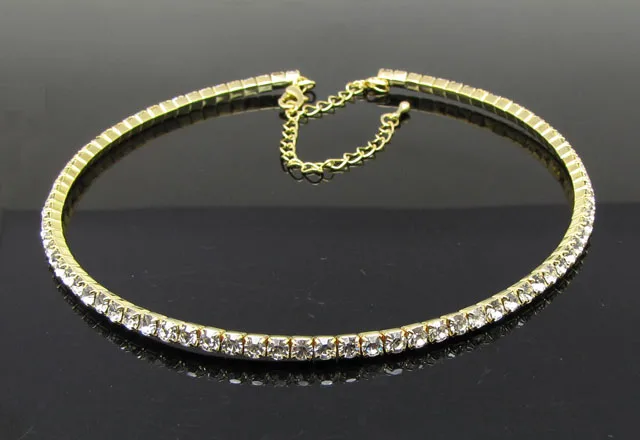 1 Row Crystal Rhinestone Necklace Collier Collares Bridal Wedding Bridesmaids Diamante Crystal Necklace Chokers for Women