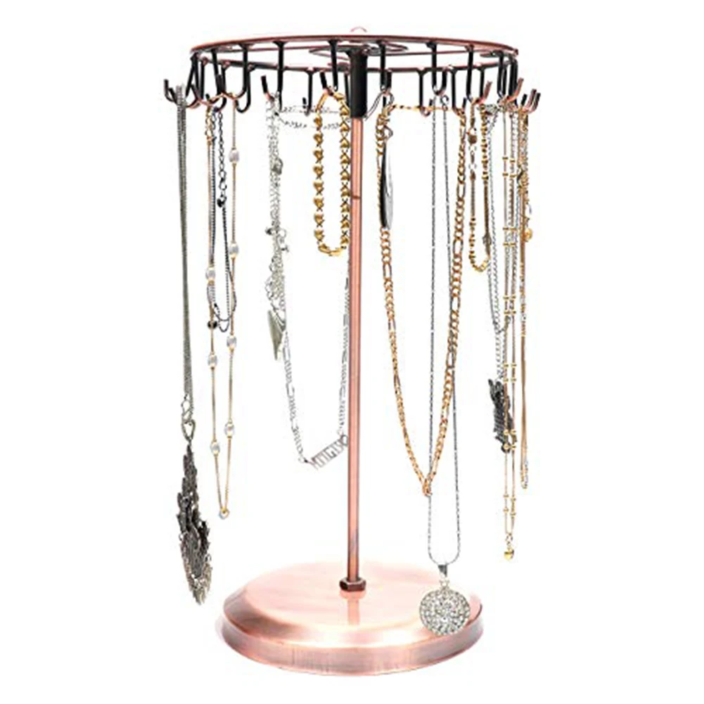 3 Tiers Rotating Earring Necklace Organizer Holder 88 Holes for Earrings Tray for Rings 23 Hangers for Bracelets TANOKY Exquisite Metal Jewelry Display Tower Stand Necklace Hanger 