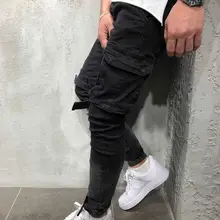 Мужские черные джинсы, длинные брюки, мода, уличная одежда для мужчин, байкерские узкие сильно облегающие джинсы, Поцарапанные Джинсы-карандаш