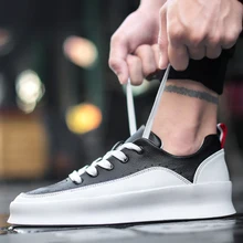 Мужская обувь г. Осенние повседневные кожаные туфли на плоской подошве мужские теннисные кроссовки на шнуровке с низким берцем, черные, белые Masculino обувь для взрослых