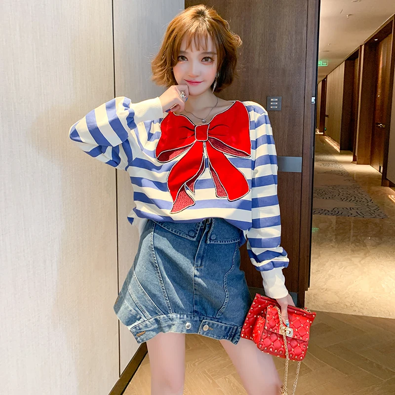 Cute kpop Women Big Bows Sweatshirt 2020 Fall