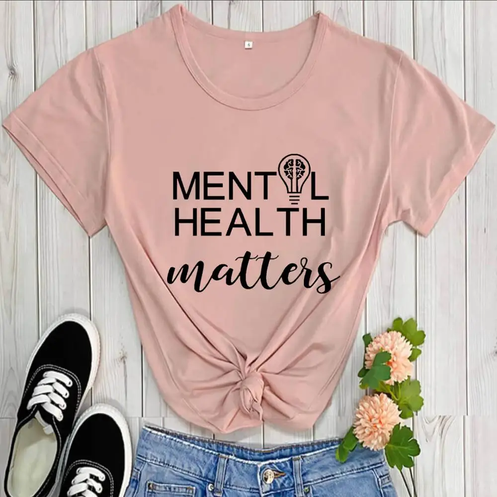 

Mental Health Matters, 100% хлопок, женская футболка, осенняя, повседневная, с круглым вырезом, с коротким рукавом, топ, подарок для умственного здоровья, футболка, топы для умственного самочувствия