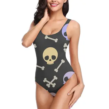 

2020 Sexy One Piece Swimsuit Cute Cartoon Skull And Bones Swimwear Women Monokini Swimsuit Bodysuit Bathing Suit Swim Wear