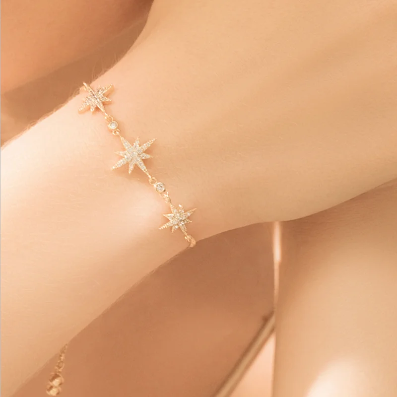 Очаровательный золотой тон браслет с подвесками в виде гексаграммы нежные циркониевые браслеты на цепочке для женщин Femme Bijoux Love браслет для девушек