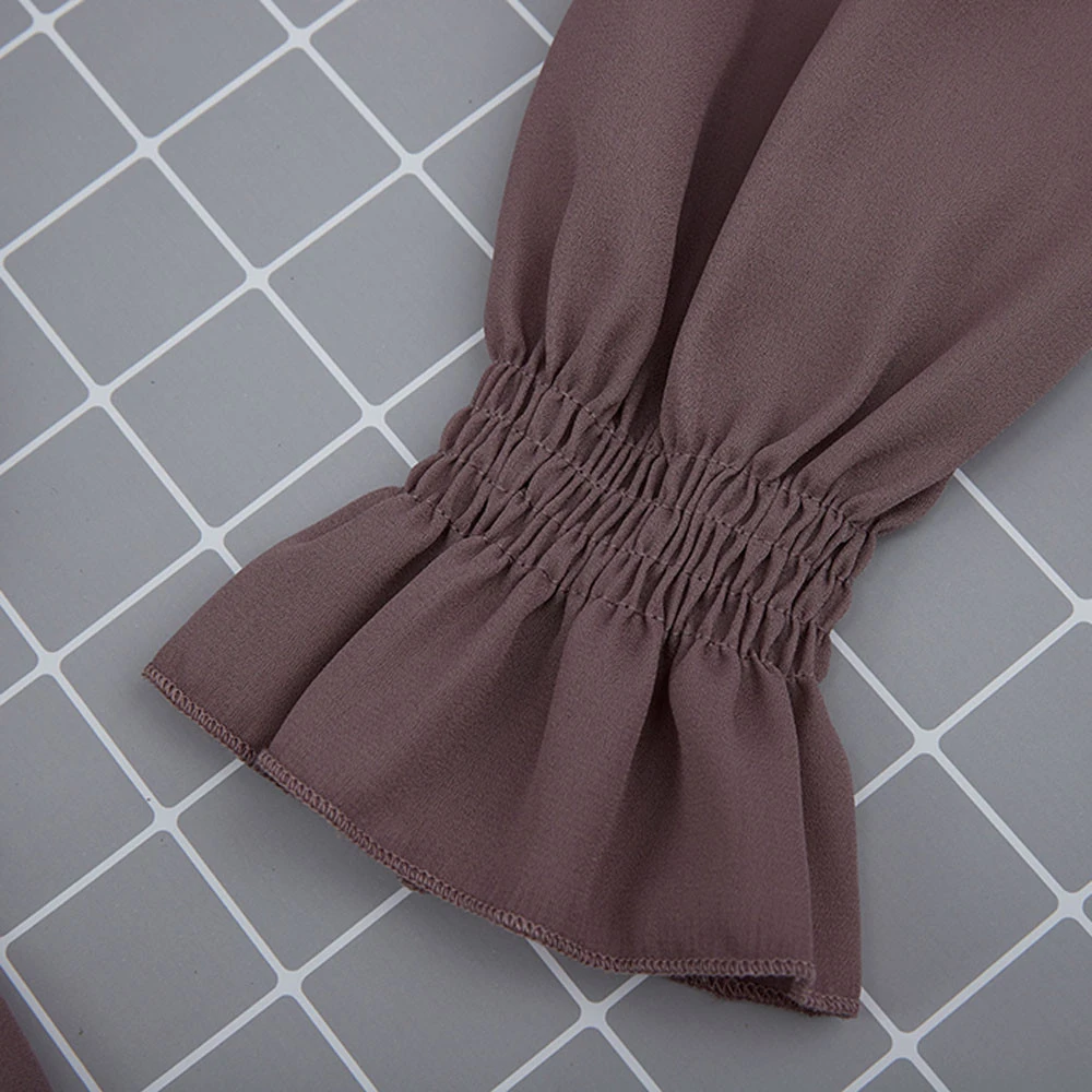 Women Fall Long Sleeve Dress Elegant Party Female Chiffon Dress O Neck Solid Pleated Casual Office Winter Vestidos Mujer 807