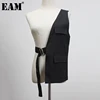 [EAM] Women Loose Fit Black One Side Buckle Split Joint Vest New V-collar Sleeveless   Fashion Tide Spring Autumn 2022 1Y958 ► Photo 1/6