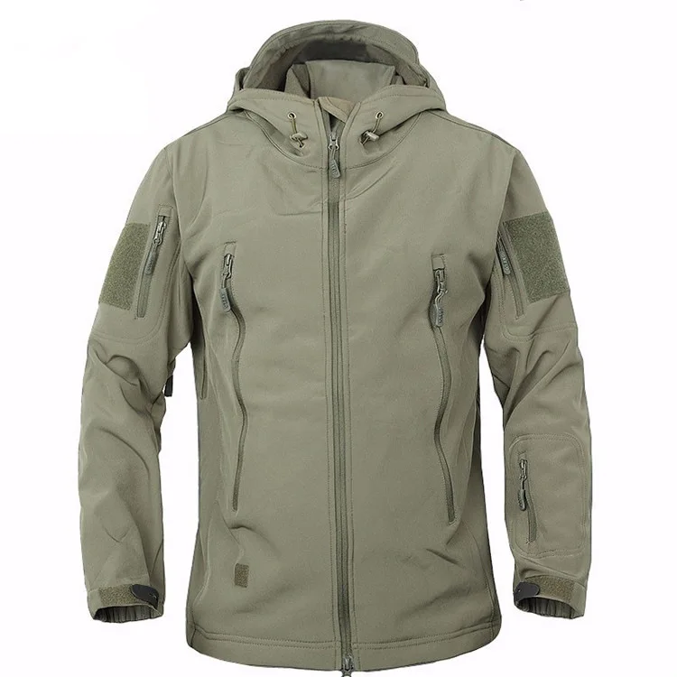 Скрытый кожа акулы, флисовая куртка V5 военный тактический зеленый цвет Мужская куртка с капюшоном теплое пальто армейская ветровка куртка - Цвет: Green