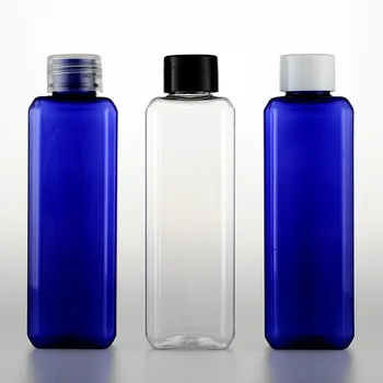 

100ml transparent/blue square empty plastic cosmetic bottles containers with caps, 100cc massage oil packaging PET bottles