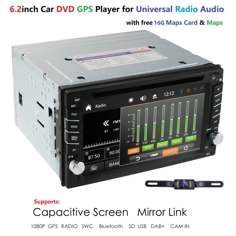 

HD autoradio 2 din car radio 6.2''Touch Screen car audio bluetooth usb rear view camera mp3 multimidio player swc rds dtv map bt
