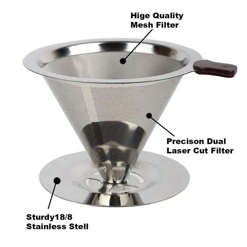 Stainless Steel Coffee Dripper Coffee Filter for Pour-Over Brewing and Straining Tea& Other Beverages