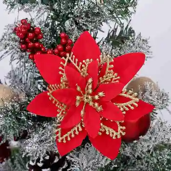 

5pcs 13cm Artificial Christmas Flowers Xmas Tree Ornaments Simulation Fake Flower Christmas Decorations for Home 2020 New Year