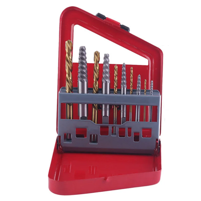 Screw Extractor and Left Hand Drill Bit Set Broken Bolt Remover, 10
