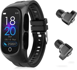 Smart Watch Earbuds - Fitness Tracker Combo Wireless Bluetooth Earphones,2 in 1 Activity Bracelet Receive Calls Messages Smart Watch Earbuds - Fitness Tracker Combo Wireless Bluetooth Earphones,2 in 1 Activity Bracelet Receive Calls Messages