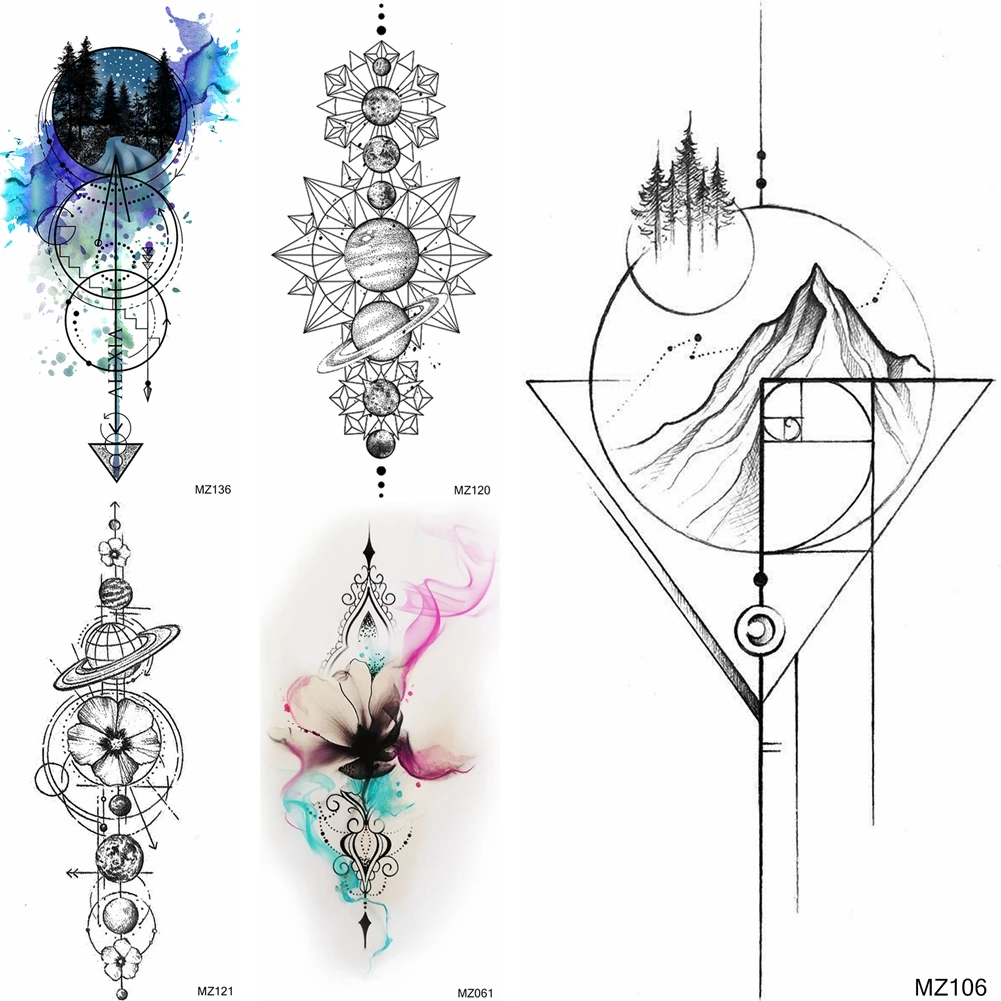 

Geometric Anchor Temporary Tattoos Fake Planets Flower Waterproof Tatoos For Women Men Body Art Drawing Arm Tatoo Decal For Show