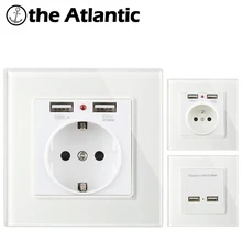 Atlectric EU FR стандартная розетка с двумя usb-портами адаптер для зарядки со светодиодным индикатором розетка для настенного зарядного устройства закаленное стекло
