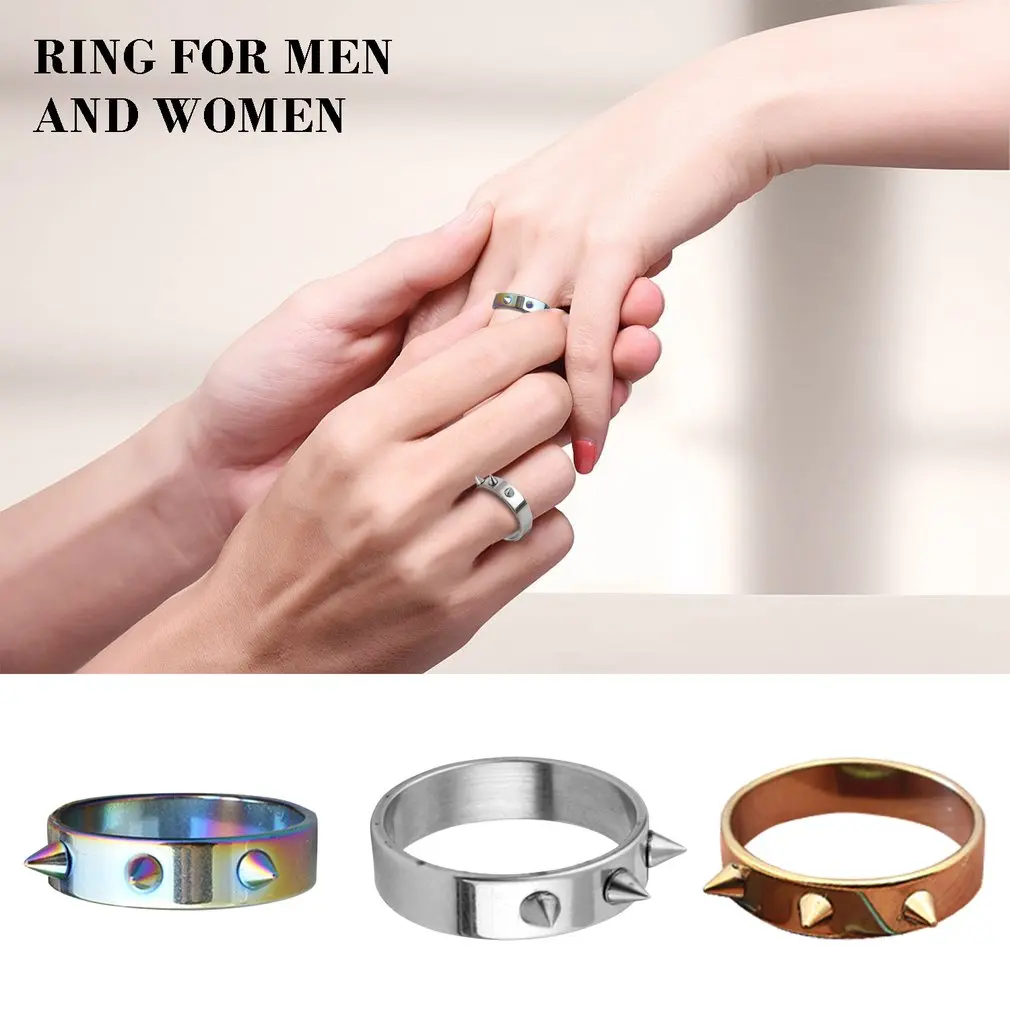 

Punk Style Stainless Steel Couple Ring Spiked Rivet Cone Ring Anti-Wolf Ring Women'S Fashion Party Jewelry