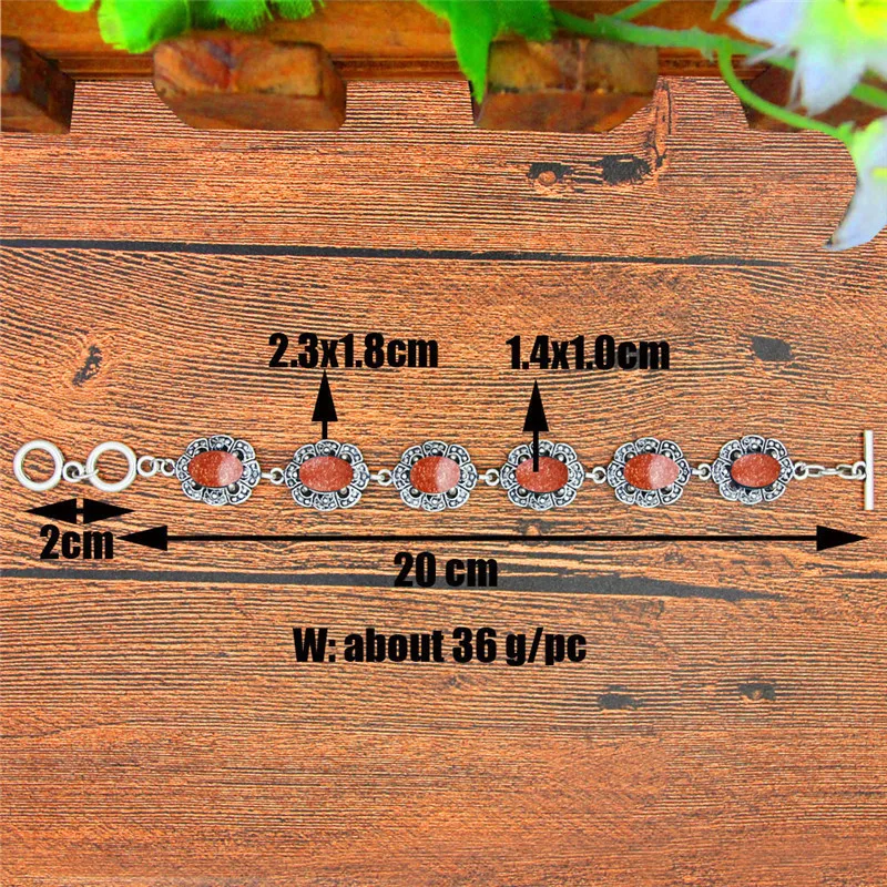 Oval Golden Sequins Stone Bracelet Flower Design Vintage Look Antique Silver Plated Fashion Jewelry For Woman TB351