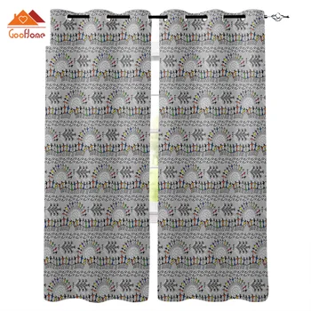 

Ethnic Geometric Leaves Window Curtains Living Room Outdoor Fabric Drapes Curtain Home Decor