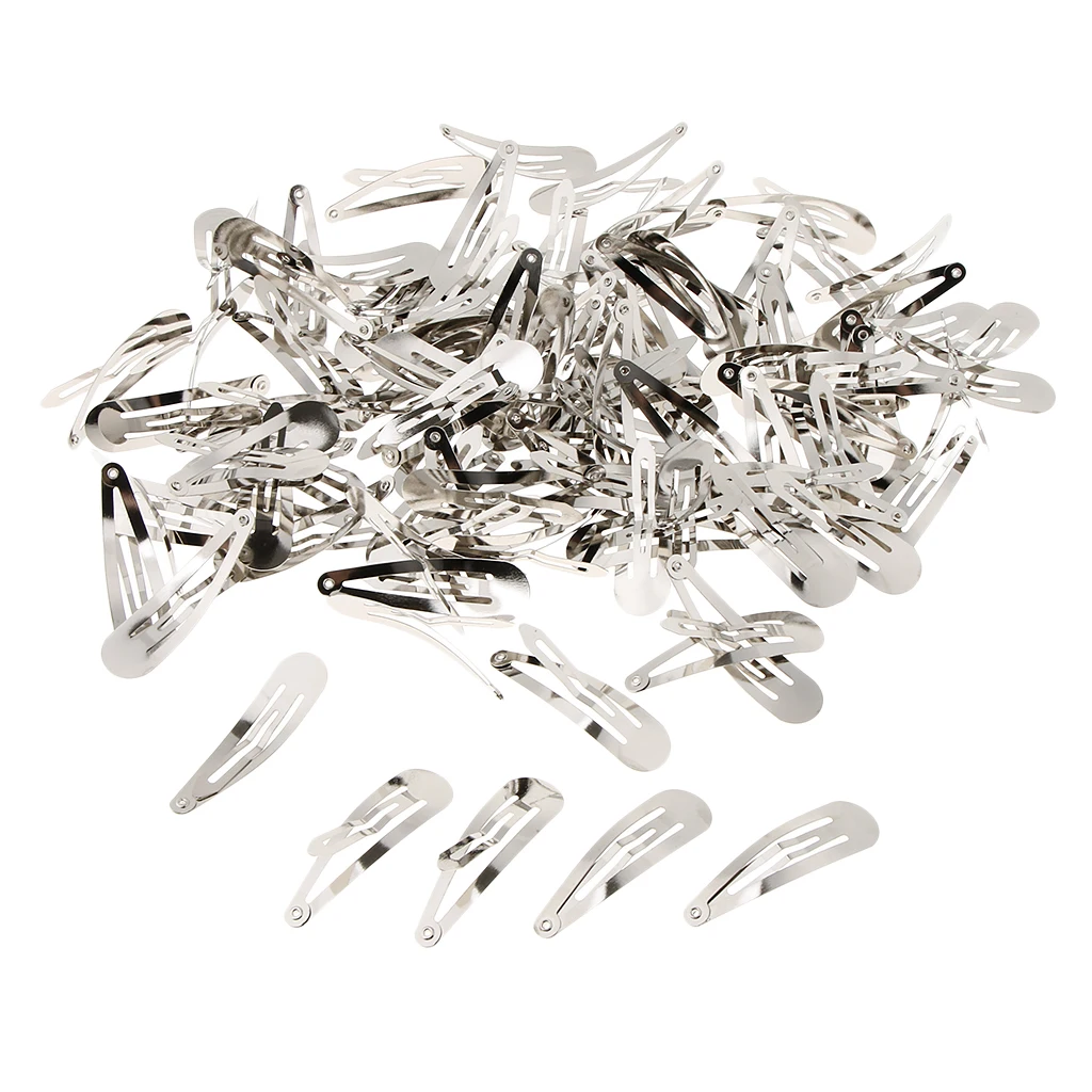 Lot 100pcs Silver Metal 50mm Snap Prong Hair Clips for Kids Hair Bows DIY Crafts Supplies 5 cm