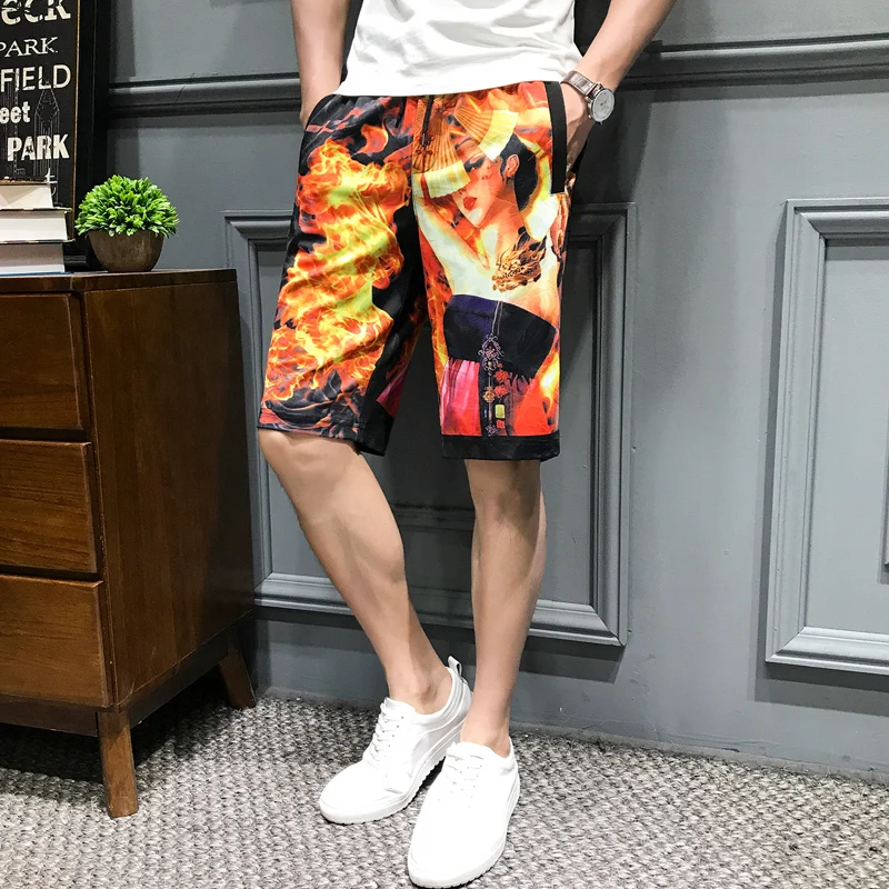 Toevallige Heren облегающие шорты fire vrouw afdrukken шорты Mannen уличная одежда Korte Hombre Korte Masculino Kleding 5XL-M