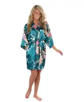 Wholesale Flower&Peacock Kimono Bathrobe Women Satin Soft Sleepwear Sexy Mini Bride Bridesmaid Wedding Robe Dressing Party Gown - Image 2