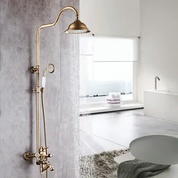 Buy Luxury Antique Brass Rainfall Shower Set Faucet Tub Mixer Tap Hand Held Shower Bath And Shower Faucet Golden Taps Rose Gold Tap